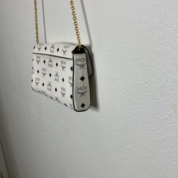 MCM Women’s White All Over Logo Print Shoulder Bag - Picture 9 of 14